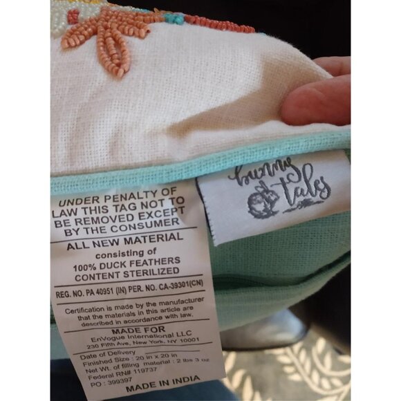 Bunny Tales Decorative Pillow With Embroidered/Beaded Message "Our Nest Is Bless - Picture 4 of 7